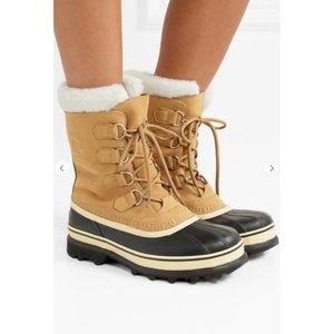SOREL Caribou fleece-trimmed nubuck and rubber snow boots Sz:8